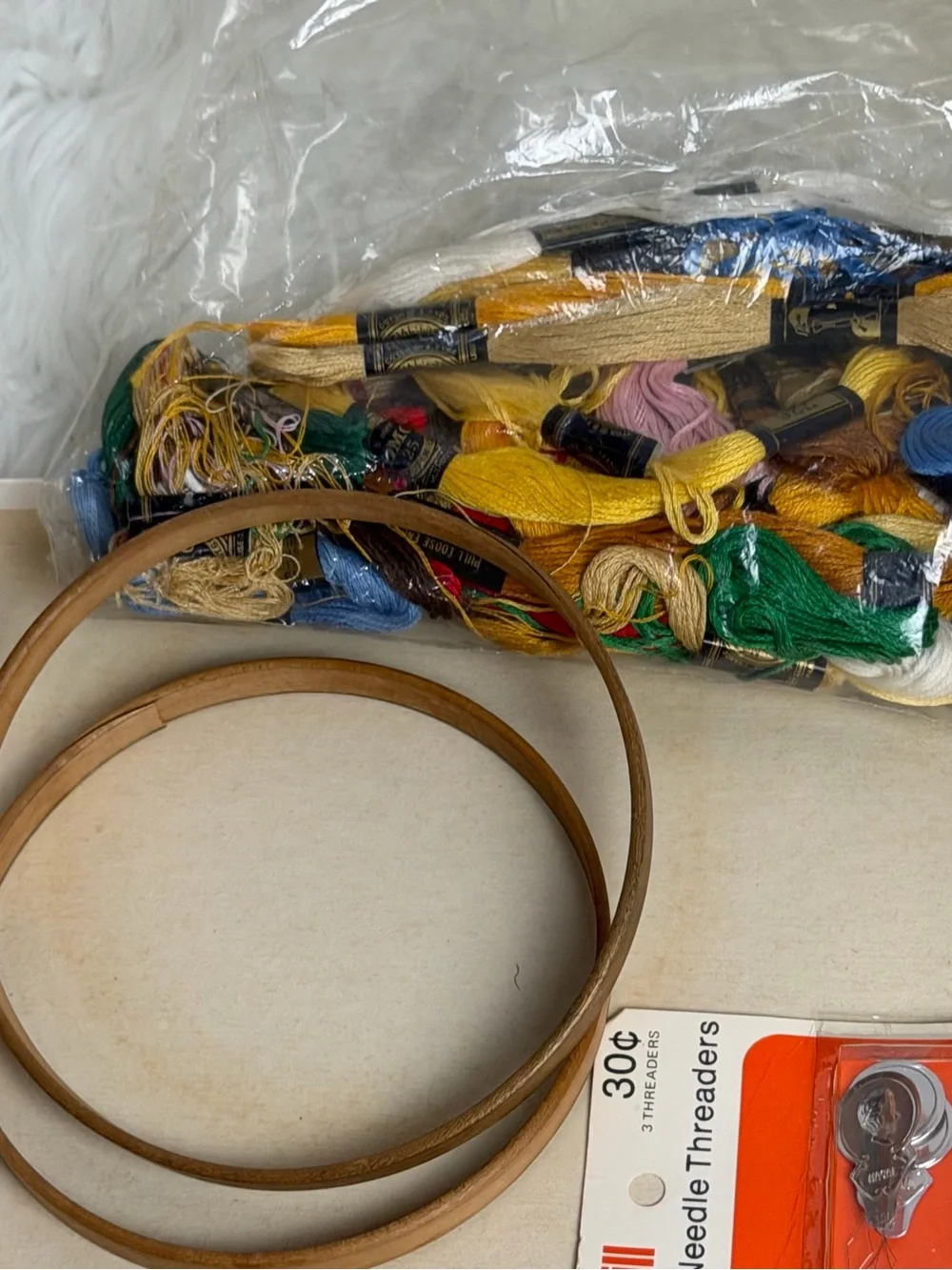 Dritz Needle Threaders & Embroidery Floss Kit with Wooden Hoops - Multicolor